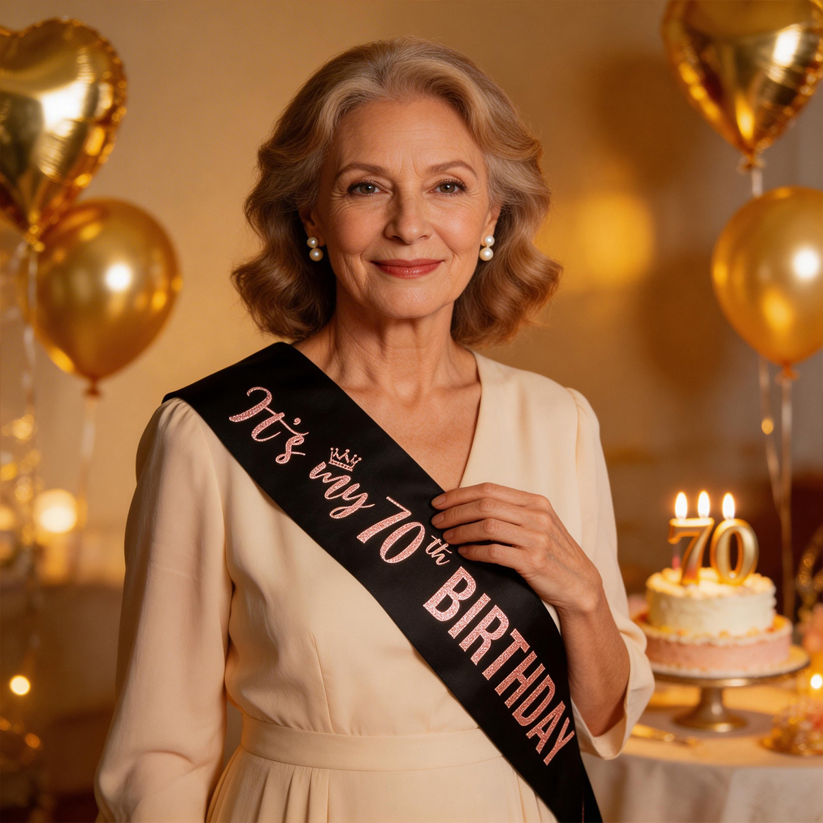 Birthday Sash Glitter - Zarif Gül Altın Simli 