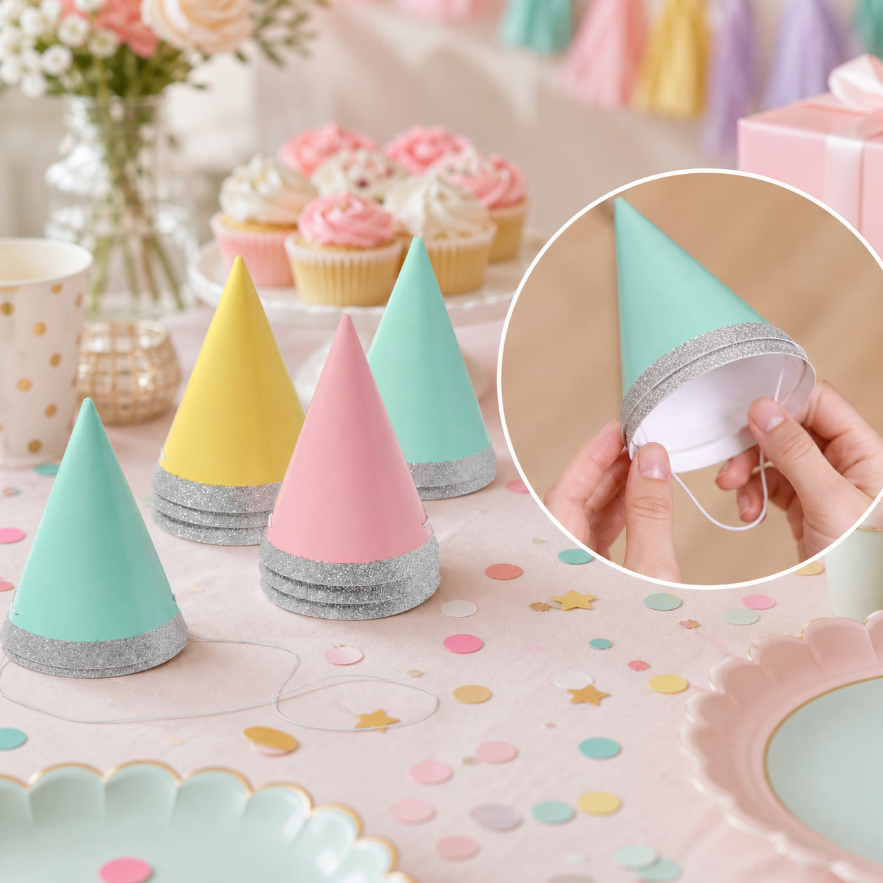 Party Hat Cone - 10 adet 4 inç Mini Simli
