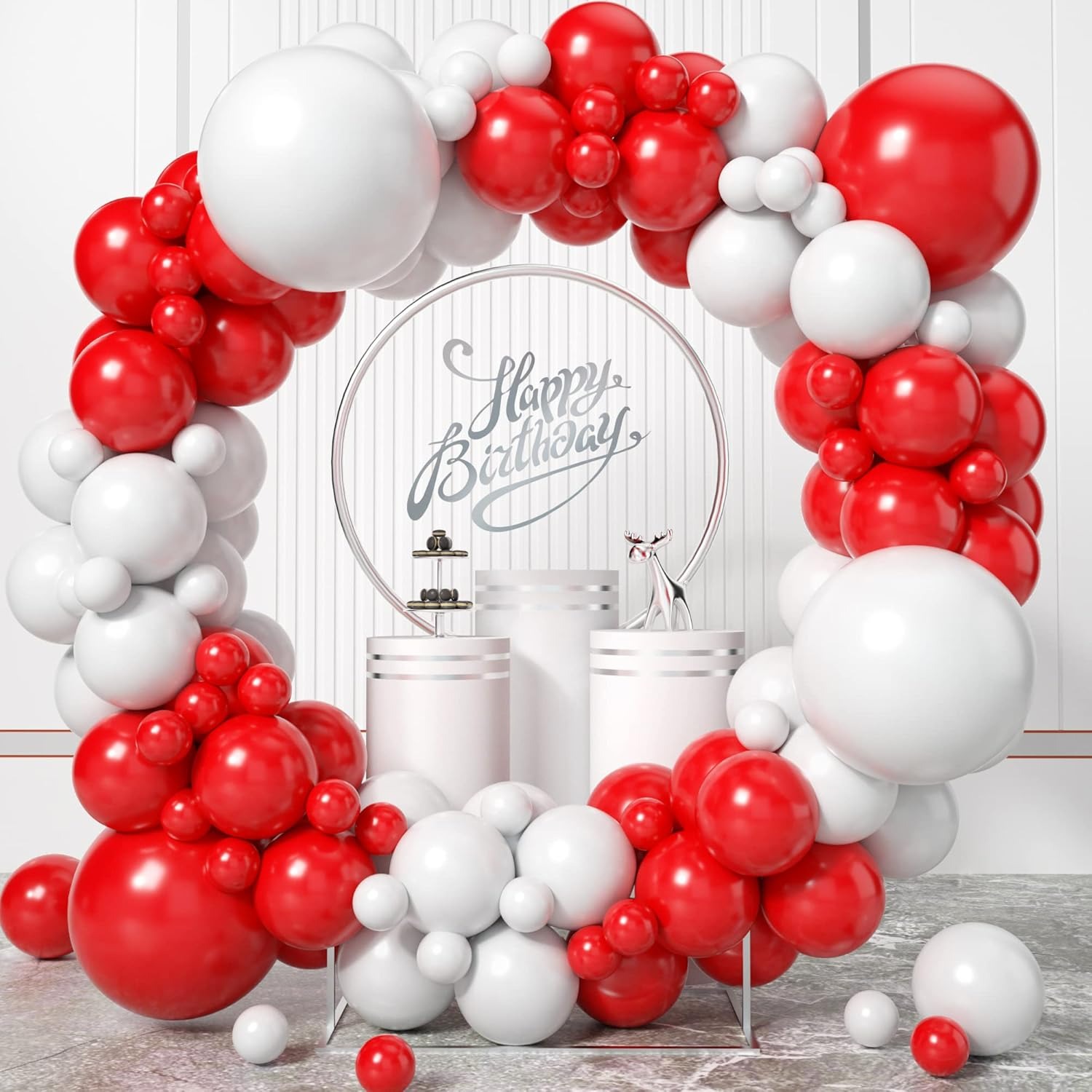 Balloon Arch Kit - 100 Adet Kırmızı ve Beyaz Balon