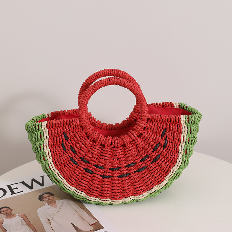 Paper Straw Color - Sevimli Karpuz Hasır Çanta Şeker Rengi