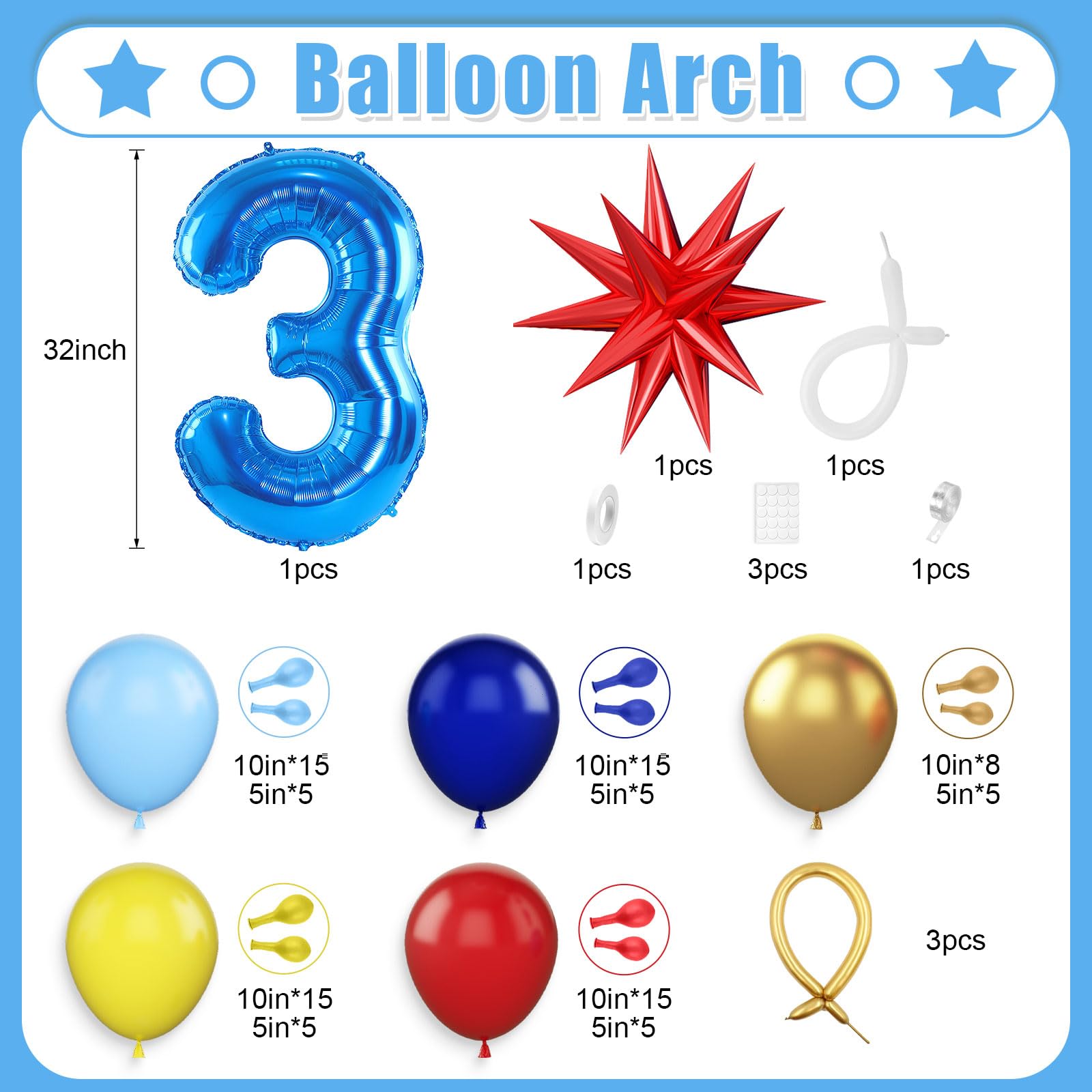 Kırmızı, Sarı ve Mavi Lateks B - Balloon Arch Kit incelemesi ve fiyatı