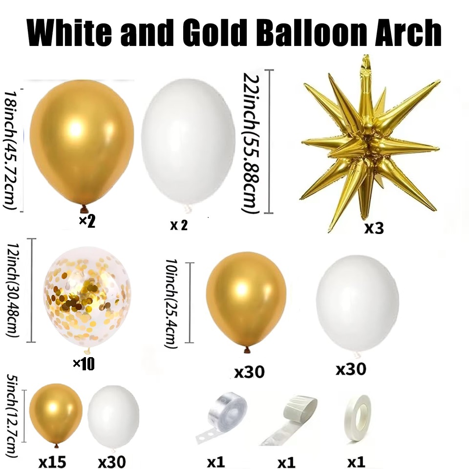 125 adet Beyaz ve Altın Balonl - Balloon Arch Kit incelemesi ve fiyatı