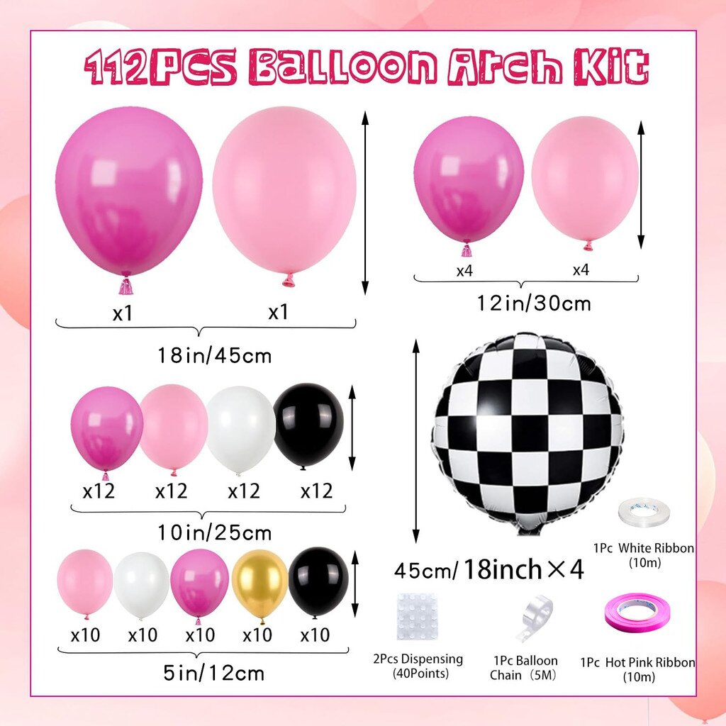 116 Parça Pembe Yarış Arabası  - Balloon Arch Kit incelemesi ve fiyatı