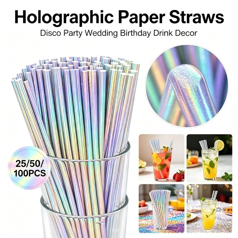 25/50/100 adet gümüş lazer kağ - Paper Straw Color incelemesi ve fiyatı